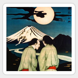 Ukiyo-E Mount Fuji Full Moon Oil Painting Sticker